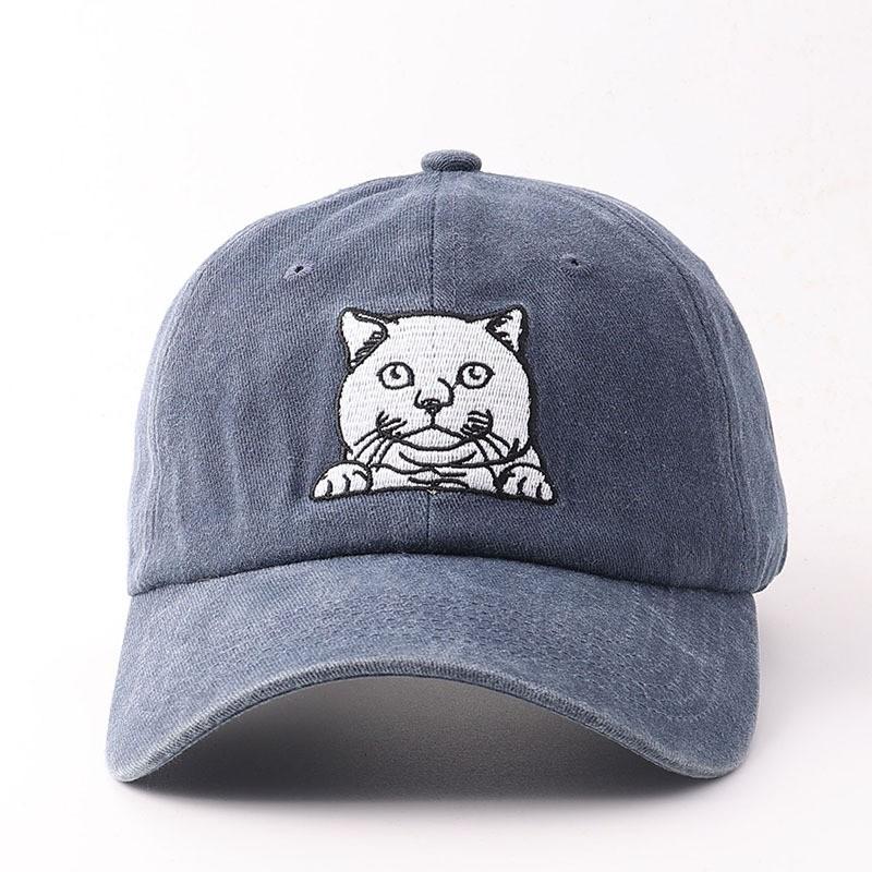 Embroidered Cat Baseball Cap Cotton Soft Vintage Sun Hat Women Men