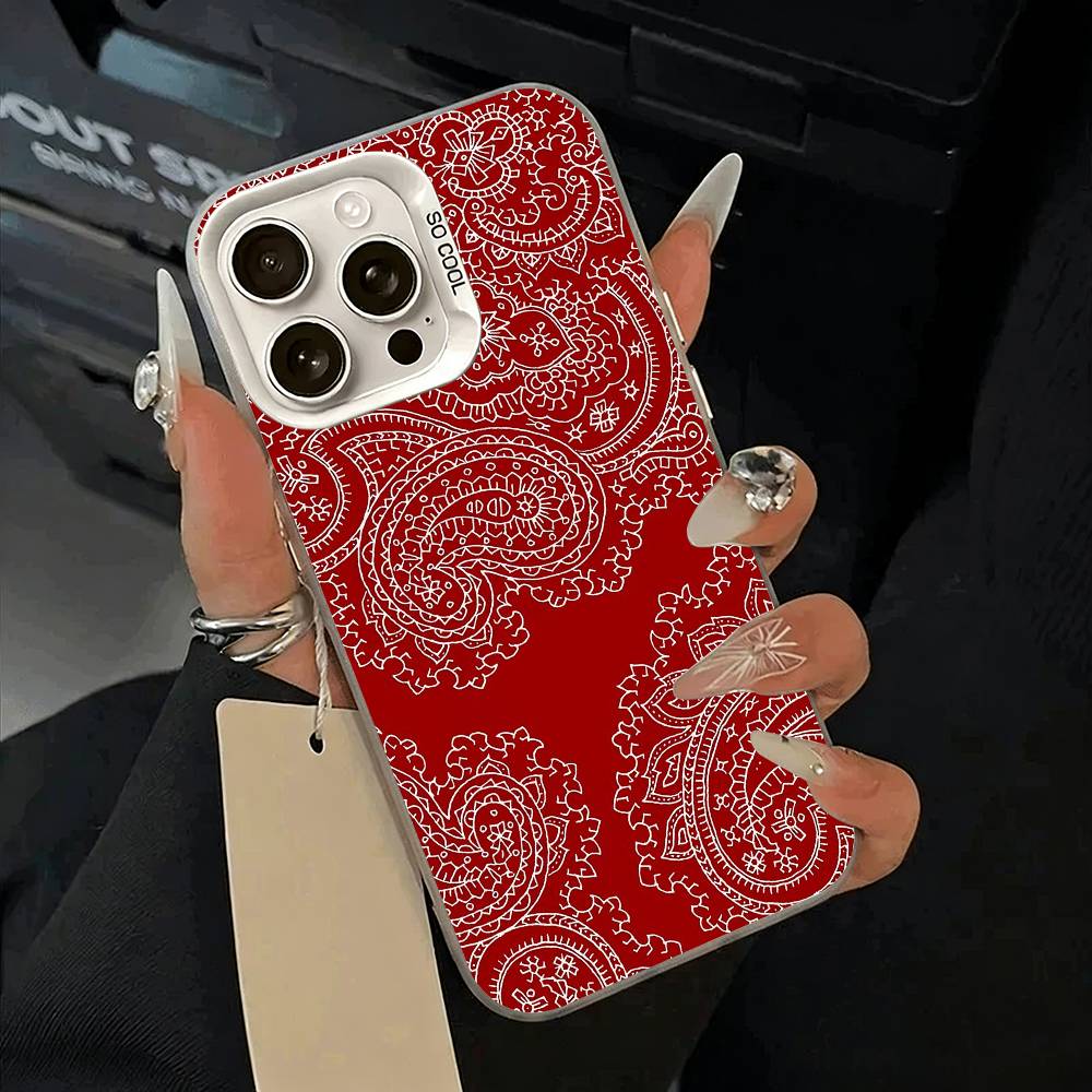 Чехол для телефона с узором банданы для iPhone 17 Air 16 15 14 13 12 11 Pro Max Белый Серебристый Жесткий Чехол