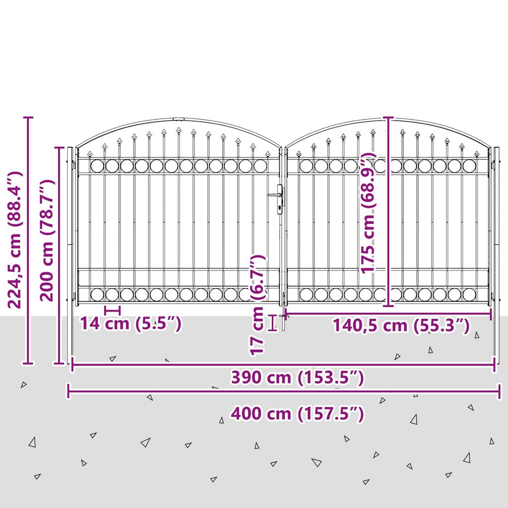 Fence Gate ASSEN 401 x 224.5 cm Steel Gray Lockable