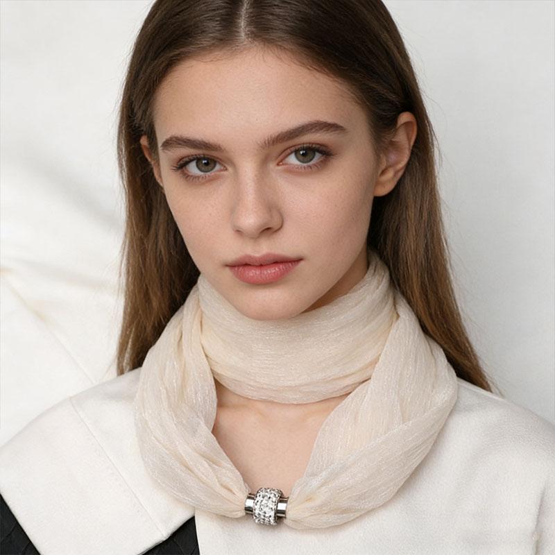 1 шт. Магнитная застежка Текстура Однотонный Универсальный шарф Модные тканевые аксессуары Тонкая версия Шифоновая пряжа