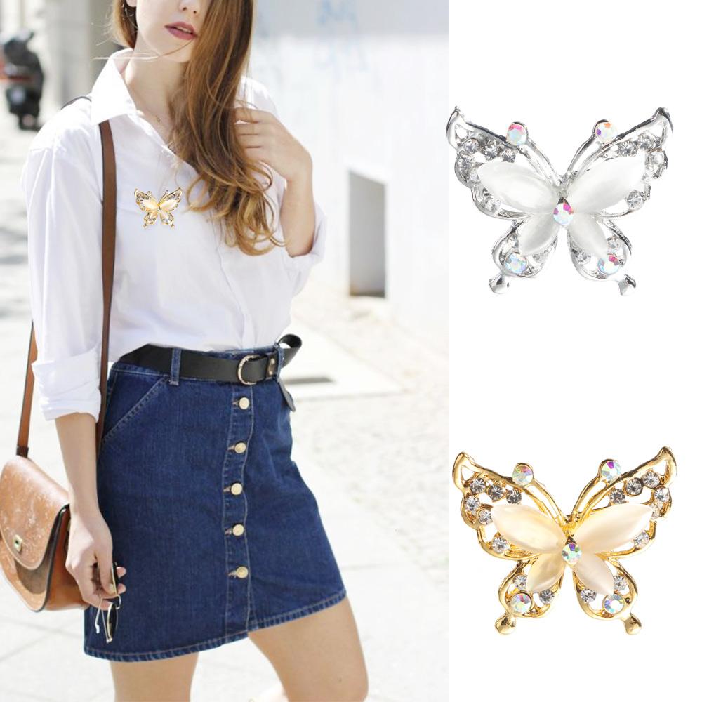 Accessories Crystal Wedding Gold/Silver Opal Stone Rhinestone Butterfly Brooch Pin Women Brooch Pin