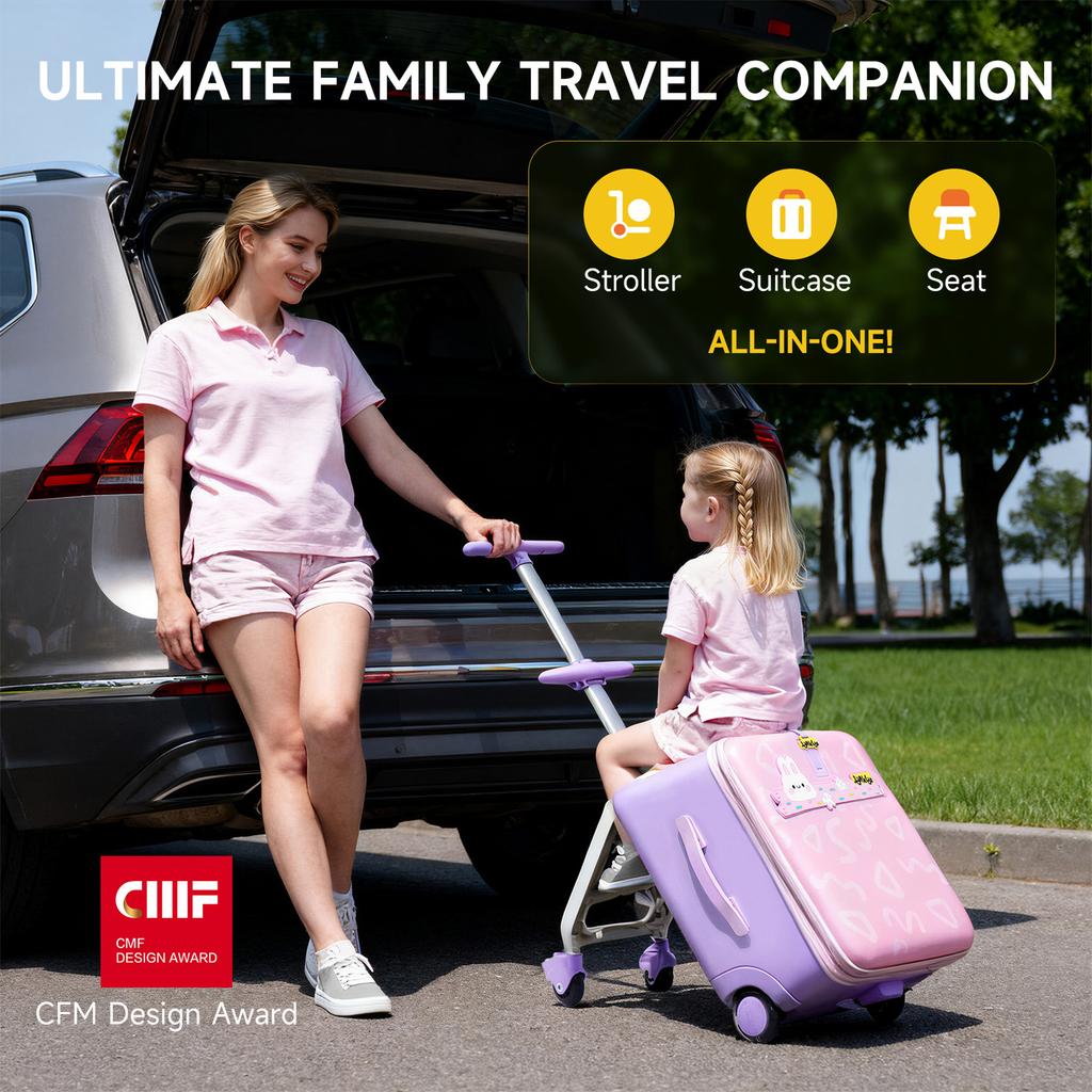 JOYRIDE Kids Suitcase, 3-in-1 Ride-on Luggage, Wheels, 38L, 3+ Years, Travel Trolley (Pink)