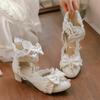 Мода Весна Лето Женские Туфли на Высоком Каблуке Мэри Джейн Лодочки Вечеринка Свадьба Белые Розовые Черные Бусины Бант Принцесса Косплей Лолита Обувь