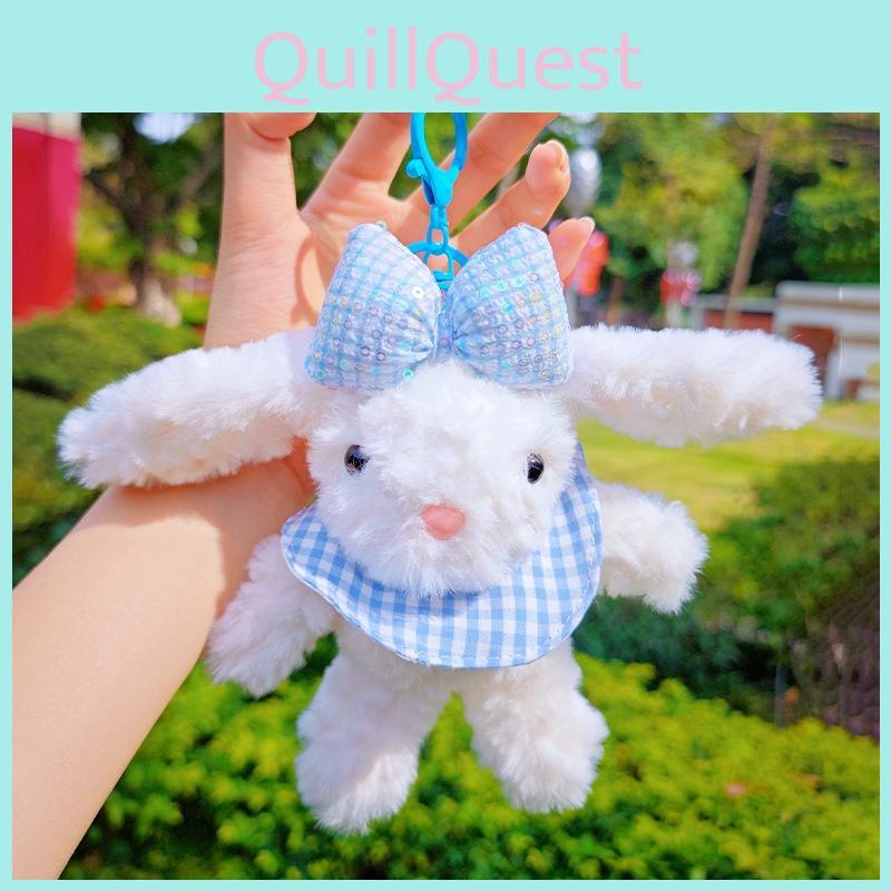 Cute Sequin Bow Plaid Scarf Rabbit Cartoon Plush Toy Bag Pendant Gift For