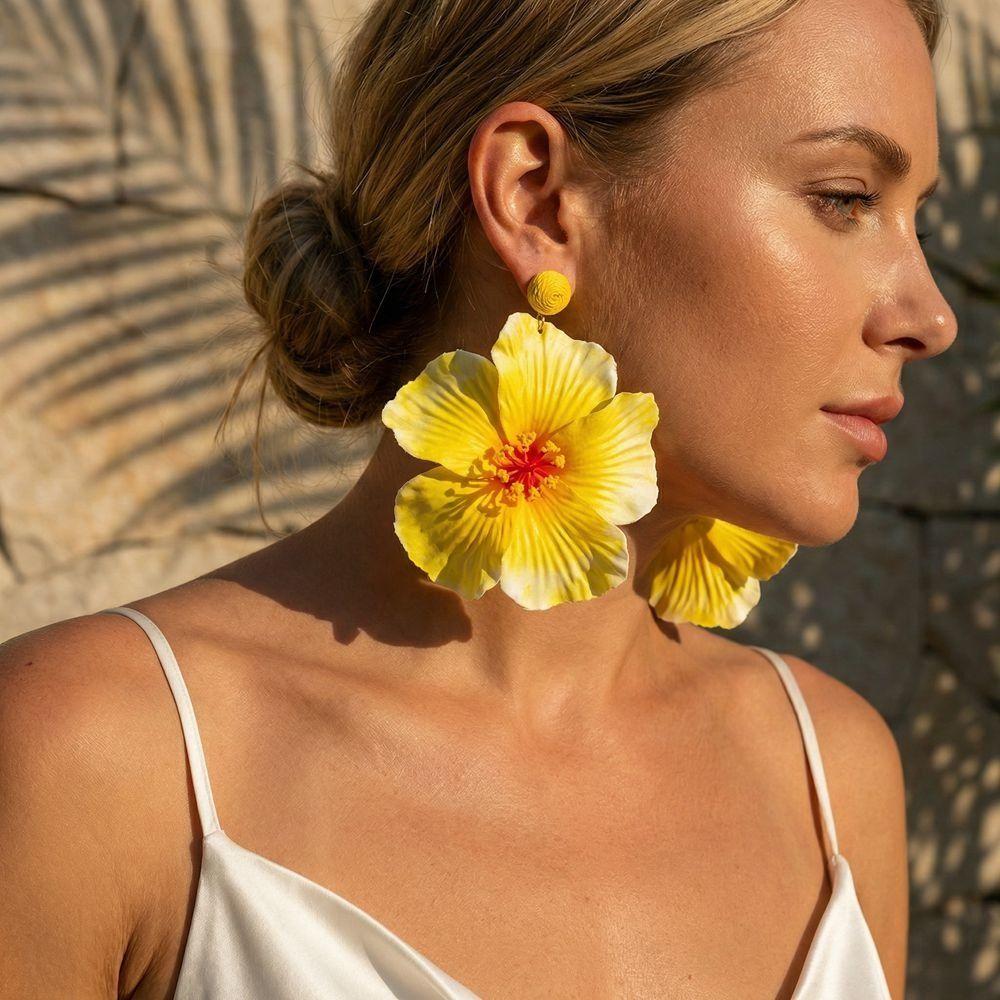 Sweet Floral Pendant Earrings Cloth Beach Drop Earrings Beautiful Fabric Flower Earrings Girls