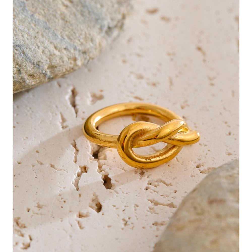 Eetit Size 7 Stainless Steel Cast Open Ring for Women 2025 Knotted Temperament Fashion Finger Jewelry PVD Plated