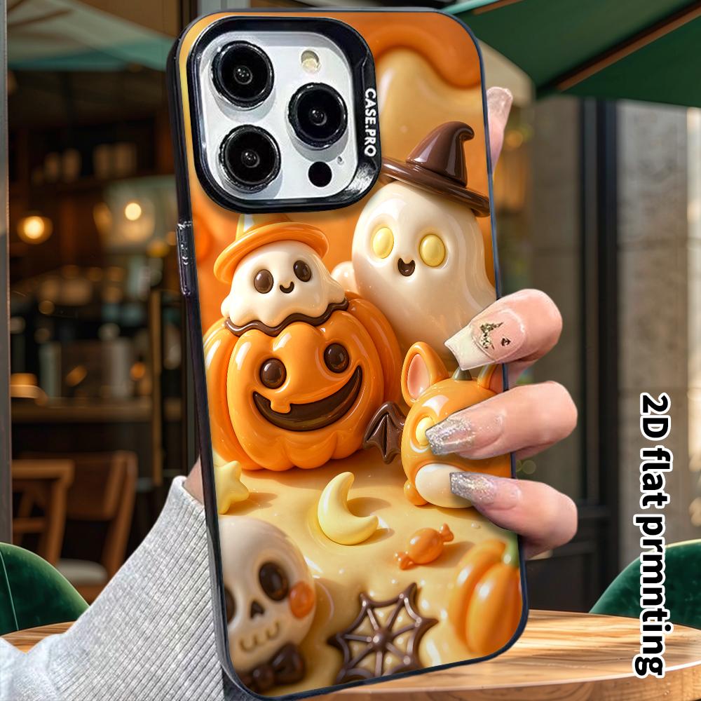 Phone case: 2D flat, suitable for iPhone 18 17 16 15 14 13 12Pro protective case, pumpkin ghost combo, perfect Christmas and Halloween holiday gift