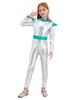 Girls Alien Cosplay Costume Space Astronaut Robot Jumpsuit Long Sleeve Shiny Metallic Bodysuit For Halloween Christmas Dress Up