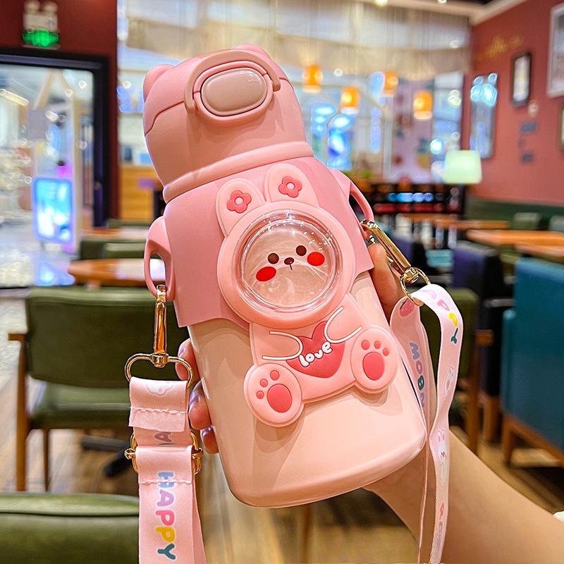 Anime Thermos Mug for Children Unisex Baby Drinking Cup with Straw Handy Adorable Food Grade Cup for Students Durable
