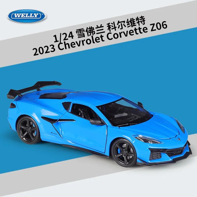 WELLY New 1:24 Chevrolet Corvette Z06 2023 Alloy Car Diecasts & Toy Vehicles Car Model Miniature Scale Model Car For Children