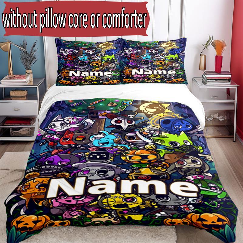 3pcs Duvet Cover Set (1*Duvet Cover + 2*Pillowcase, Without Core), Custom Name Game Sprunki Pattern Bedding Set, Home Bedroom Decor Gift
