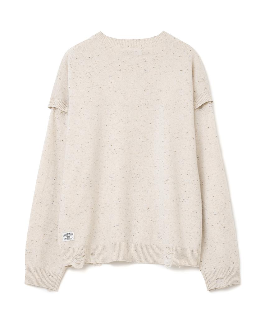 MILLO WOMEN Button Damaged Knit Top [Ecru]