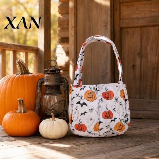 Trick or Treat Bag Halloween Candy Bucket for Kids, Non-Woven Tote Festive Carrier Basket, Pumpkin Ghost Snack Holder with Handle Party Favors Bat