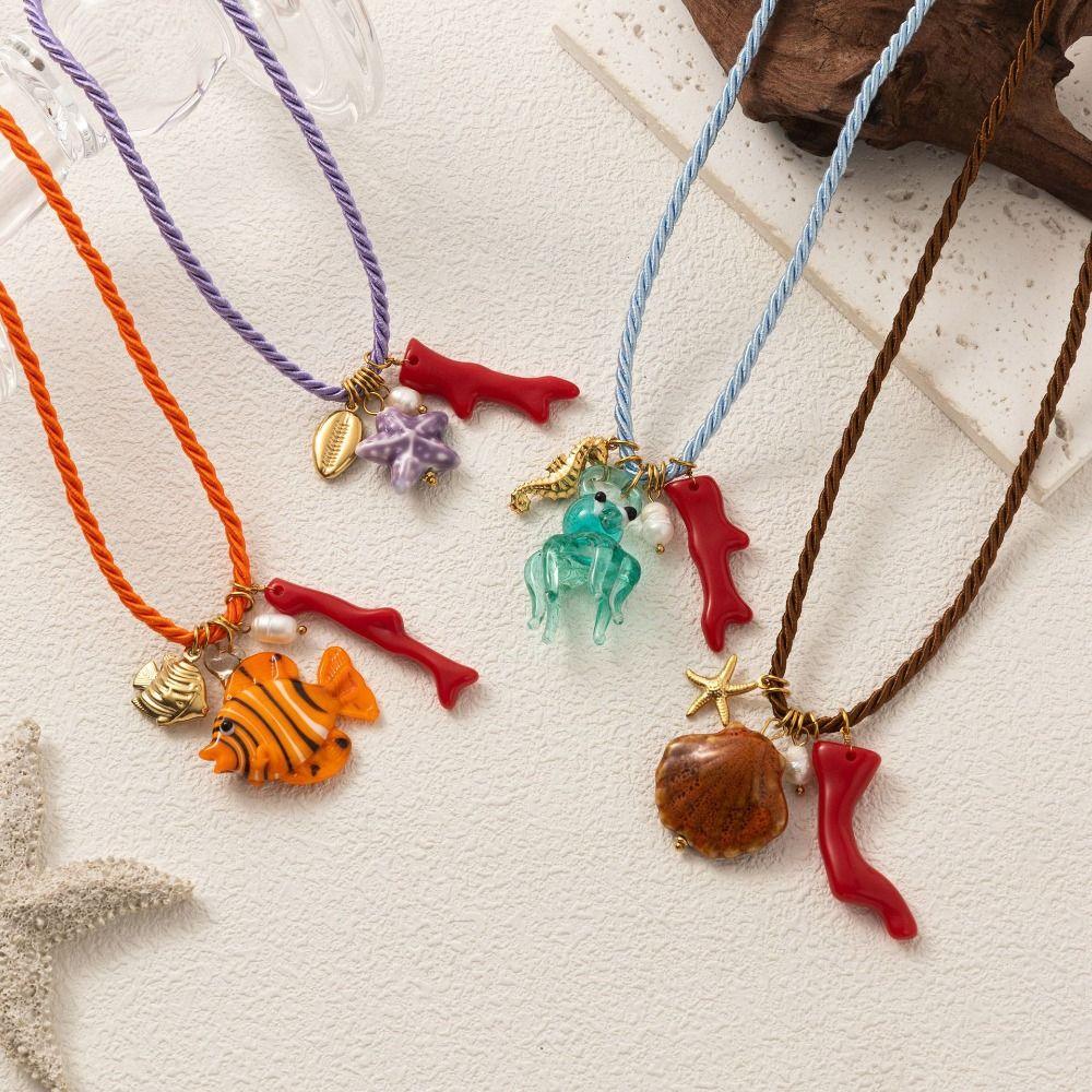 Necklace Set Resin Starfish Pendant Necklace Ethnic Style Dopamine Necklace Gift