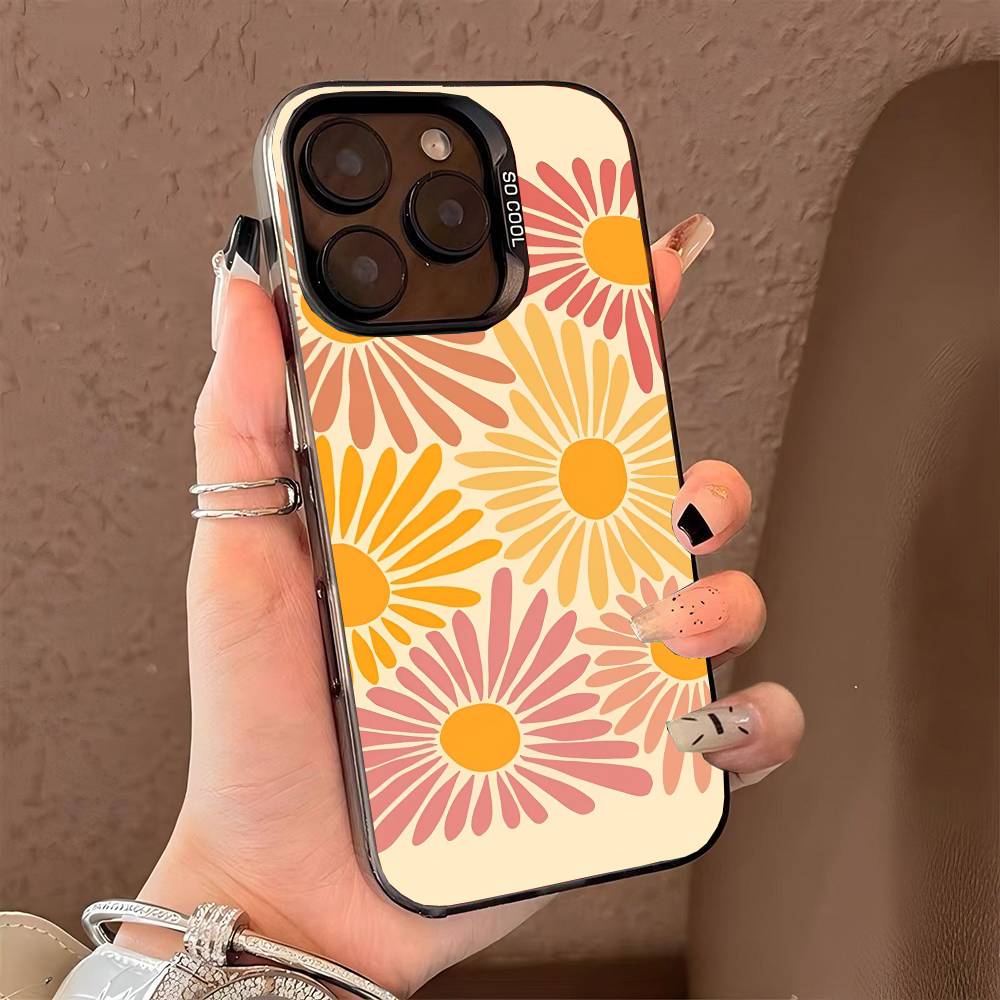 Ретро Чехол с ромашками и цветами Летний Модный для iPhone 17 17Air 16 15 14 13 12 11 Pro Max Plus Цветной Серебристый