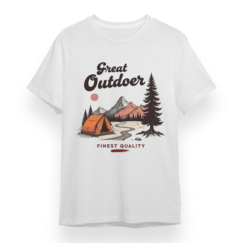 Women's Oversize T-shirt With Great Outdoer Graphic Unisex White 100% Cotton Tee