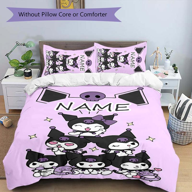 3pcs Kuromi8 Cover Set - Personalized Name, HD Printed Bedding with 1 Cover and 2 Pillowcases - Perfect for Home Decor, Easy Care