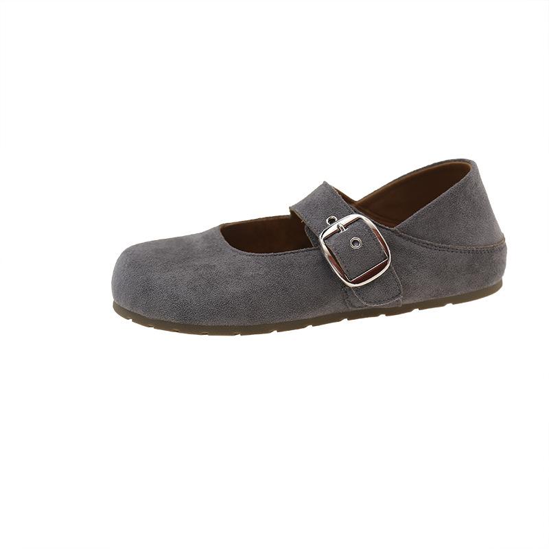 Mori Retro One-word Buckle with Mary Jane Shoes for Women's 2025 New Lazy One-pedal Shallow-mouth Flat-soled Doudou Shoes