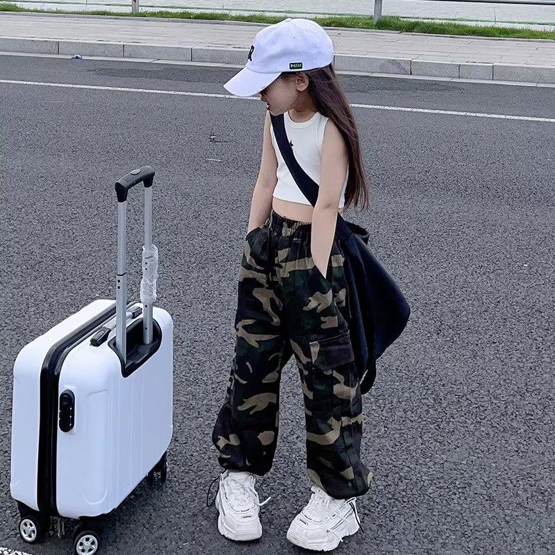 Наряды для девочек Длинные брюки карго Широкие брюки для девочек Детский танцевальный костюм Повседневные брюки Свободный крой Прямые брюки Брюки для девочек Одежда