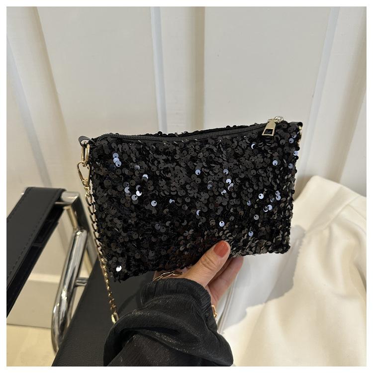 Персонализированная маленькая сумка с блестками для женщин 2024 года, новая нишевая текстура, сумка-мессенджер через плечо, темпераментная простая цепочка, маленькая квадратная сумка