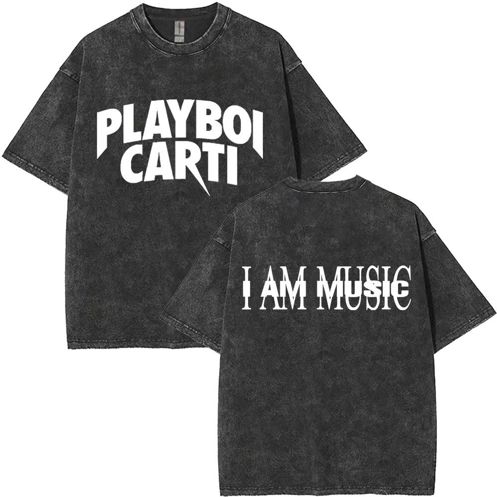 Vintage Washed Playboi Carti I AM MUSIC Album Merch Tshirt Men Women Hip Hop Fashion Oversized Tshirts Opium Rap T Shirts