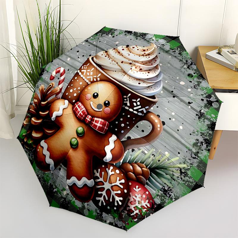 Gingerbread Man Themed Travel Umbrella 8 Ribs Automatic Opening and Closing,Portable Folding Design,Compact and Stylish Umbrella Suitable