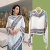Rhombic Knitted Cape Stripe Imitation Cashmere Shawl Large Tassel Scarves  Outdoor