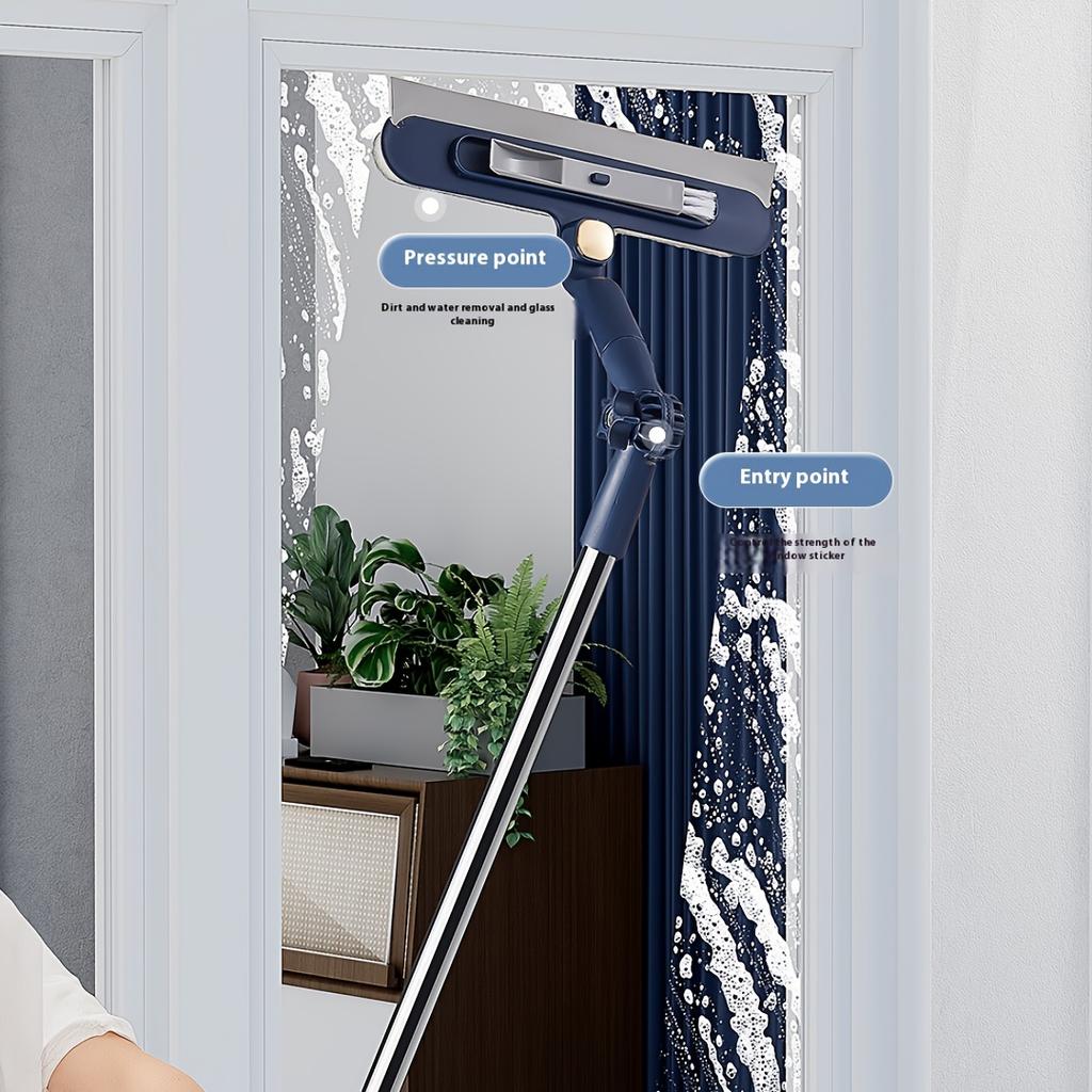 Стеклоочиститель 2-в-1 с удлиненной ручкой, регулируемая чистящая головка, профессиональная уборка окон от пола до потолка, подходит для использования в помещении/на улице