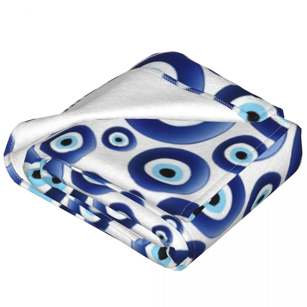 Mediterranean Evil Eye Flannel Blankets Warm Soft Charm Blue Throw Blanket Winter Airplane Travel Chair Sofa Bed Funny Bedspread