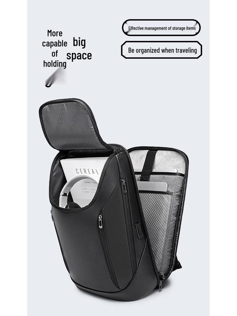 BANGE Men's Casual Leather Business Backpack - Top Layer Cowhide Fashion Computer Bag