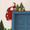 Wooden Christmas Door Topper Cute Santa Claus Door Corner Frame Sign for Holiday Home Wall Cabinet Shelf Decor