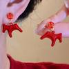 Fu Character Chinese Style Pony Earrings Zinc Zinc Alloy Red Drop Earrings Chinese Horse Stud Earrings  Woman