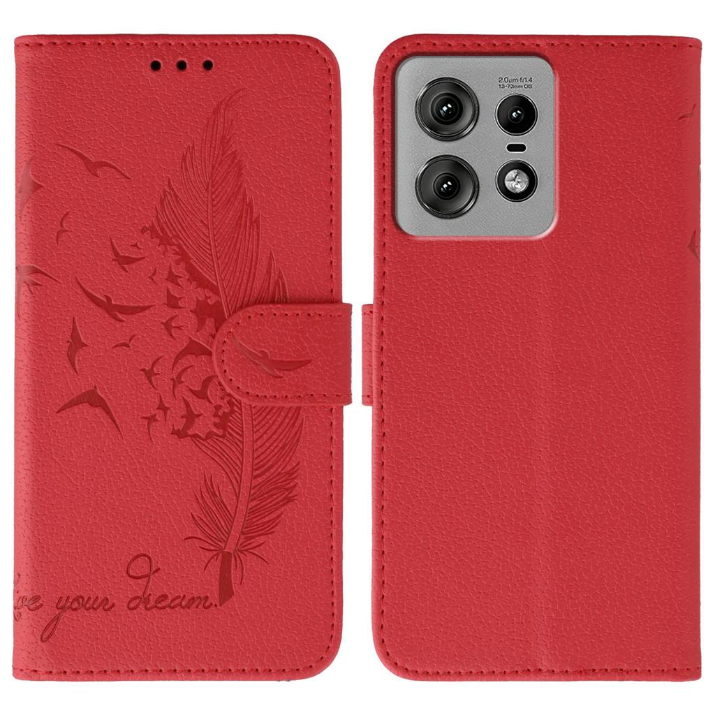 Для Motorola Edge 50 Pro 5G Чехол с тиснением пера Кожаный кошелек Чехол для телефона