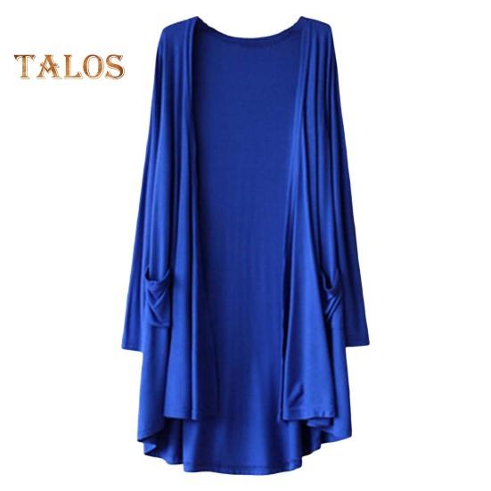 Весенне-осеннее женское пальто свободного кроя средней длины однотонного цвета с длинными рукавами, тонкое с карманами и открытой строчкой, повседневная одежда, кардиган для поездок на работу