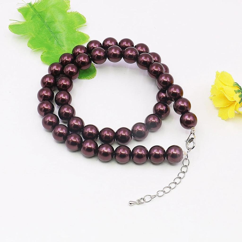 10mm Brown Shell Pearl Round Beads Necklace, Easy Wear Neck Chain,5cm Extension Line, Gifts for Women/girls,Jewelry Making/design
