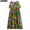 DIMANAF 2024, летнее длинное платье больших размеров, пляжное женское платье с v-образным вырезом и цветочным принтом, праздничное повседневное свободное платье макси из мягкого хлопка