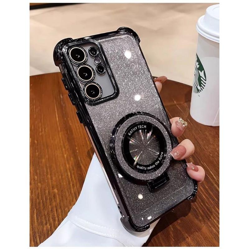 Suitable for Samsung S25 Mobile Phone Case S24 S23 22 Flash Powder Magnetic Bracket A55 A54 A53 Women's A05a06