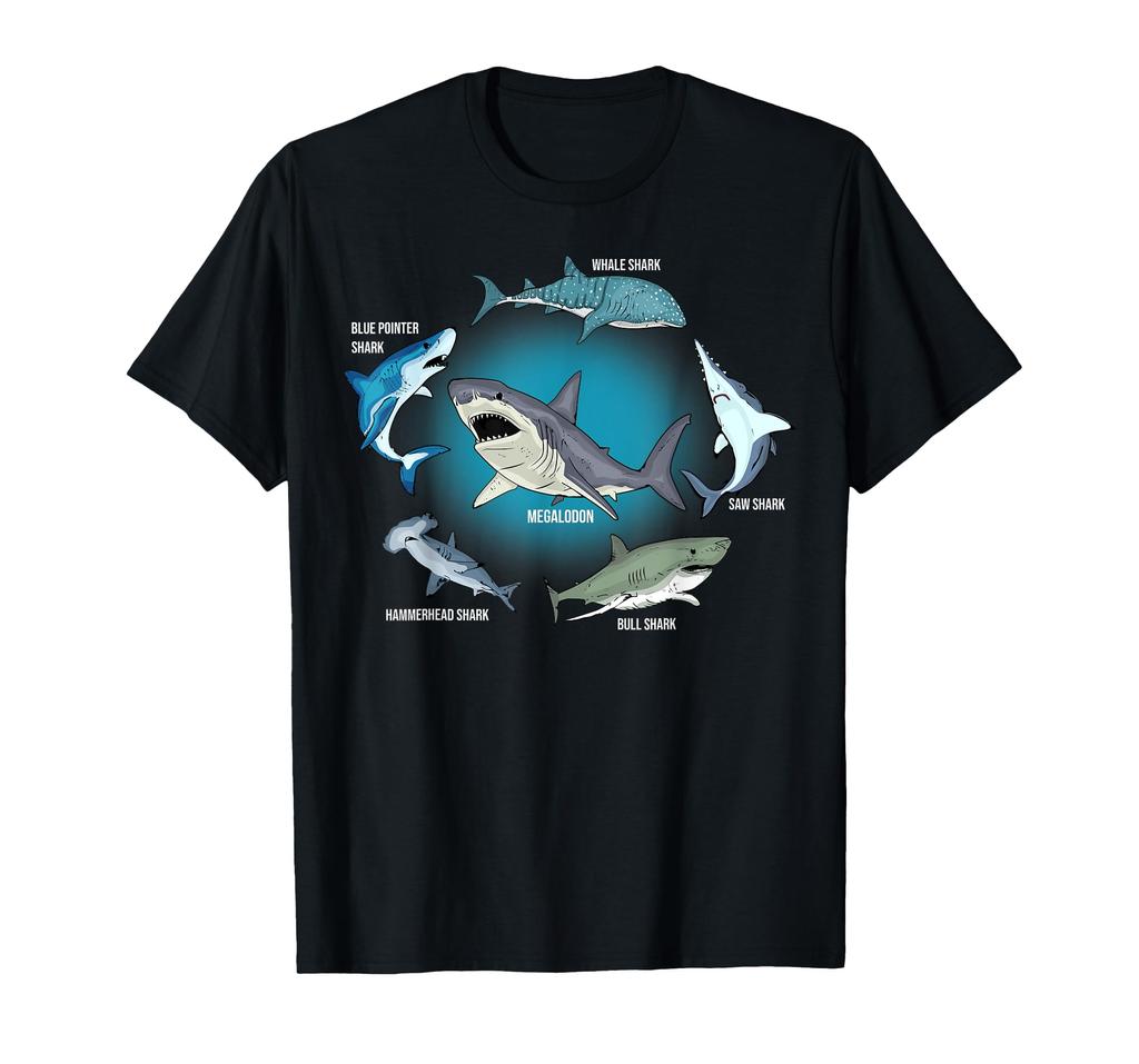 6 Types of Sharks Shark Type Shark Sea Creatures Megalodon Shark T-shirt