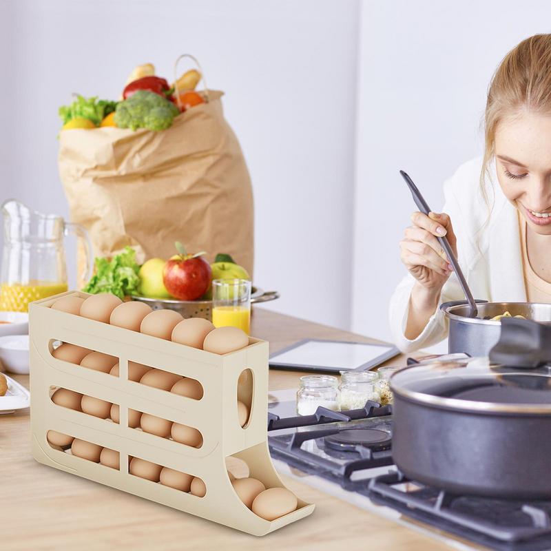 Подставка для яиц для столешницы Автоматическая прокатка Органайзер для яиц в холодильник 4-слойная выдвижная полка Экономия места Прозрачная видимость Для автодома