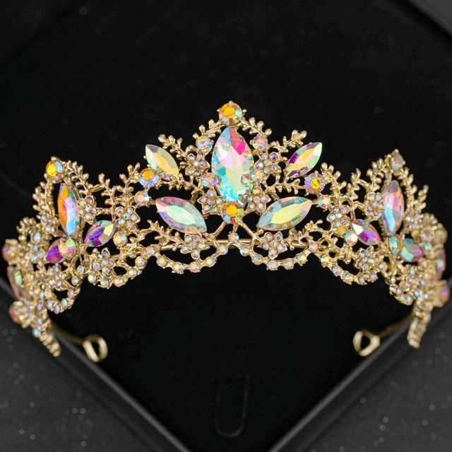 Золотые диадемы и короны из хрусталя AB, диадема для выпускного вечера, корона для женщин, свадебные аксессуары для волос, ювелирные изделия, корона-тиара