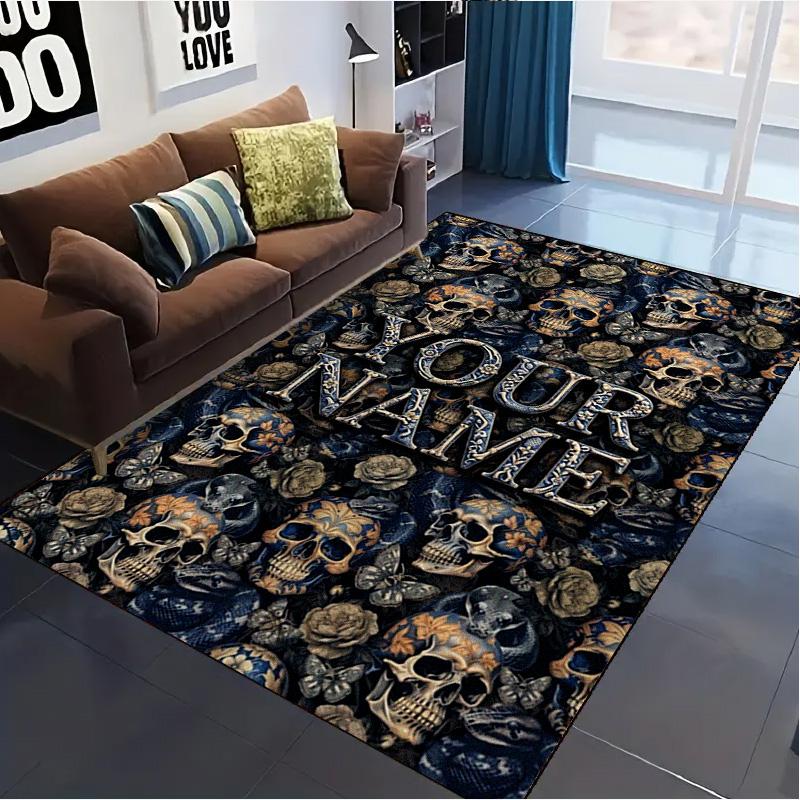 Name Custom Skull Carpet Rug for Living Room Bedroom Home Sofa Decoration,Kids play Non-slip Floor Mat