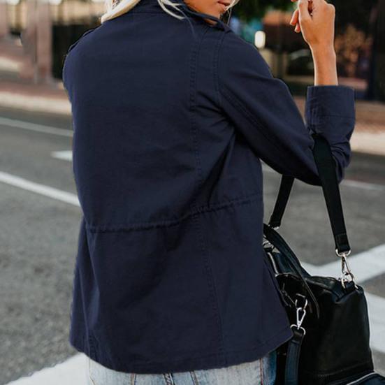 Women Coat Stand Collar Zipper Multiple Pockets Solid Color Long Sleeves Soft Casual Cardigan Pure Color Spring Coat for Daily Wear