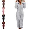 Solid Long Sleeve Fleece Fluffy Fur Hoody Jumpsuit Sleepwear Winter Warm Zipper Hoodie Romper Playsuit Oversized