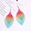 1 Pair Dangle Earrings Vintage Boho Long Fringe Hollow Out Colorful Decorative Birthday Gift Women Double Layer Leaf Pendant
