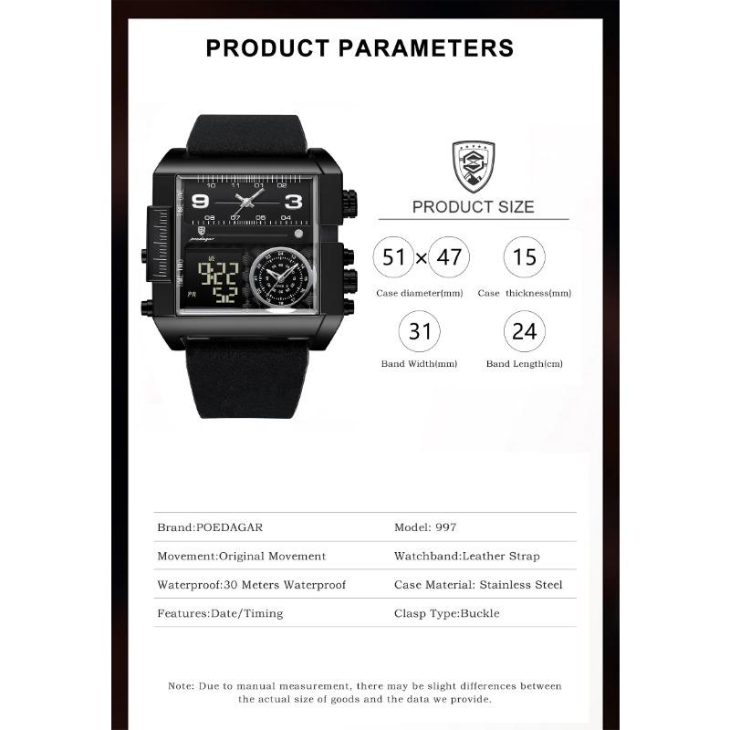 POEDAGAR Fashion Sports Digital Male Wristwatch Date Week Waterproof Luminous Casual Clock Electronic Quartz Watches