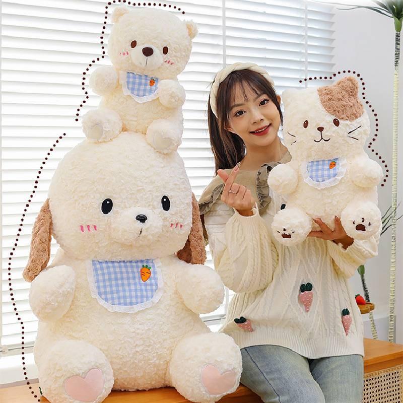 Cat Dog Bib Bear Plush Toy Stuffed Doll Cartoon Bedroom Decoration Gift Kids