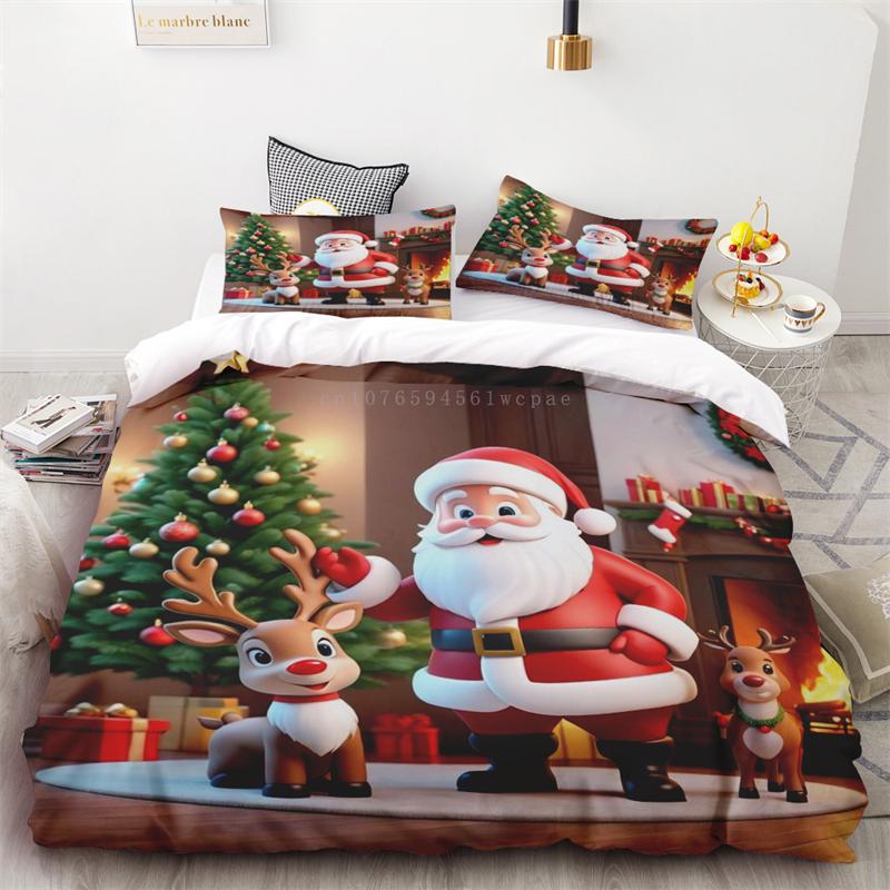 2024 New Style Duvet Cover Christmas Snowman Flower Three-piece Set One Quilt Cover Two Pillowcases Single Double Bed Queen King