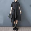 Короткий рукав Большой размер черный хлопок винтажные новые платья для женщин повседневное свободное длинное летнее платье-рубашка