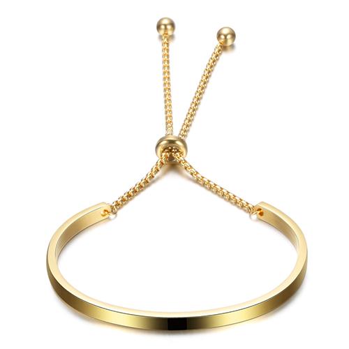 Gold-Color Cuff Bangle for Women One Row Crystal Stainless Steel Bracelet Bangle Jewelry Adjustable Chain