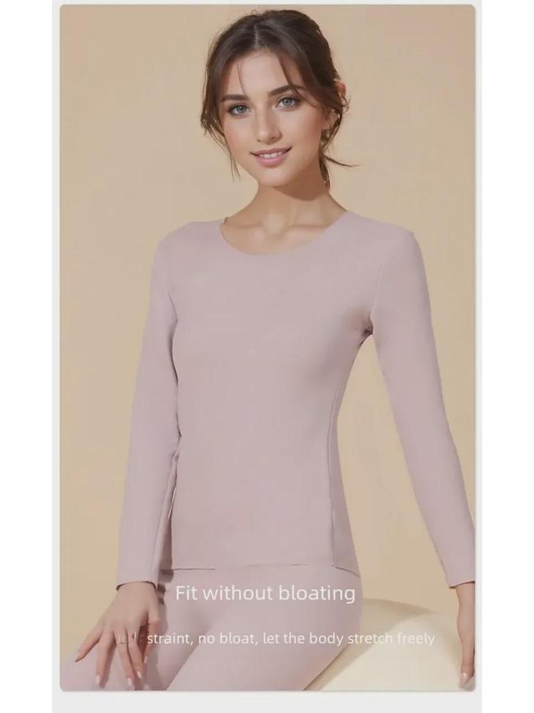 Женское немецкое бархатное бесшовное термобелье: Самонагревающаяся, теплая рубашка из плотного бархата с длинным рукавом для осени/зимы, большой размер.